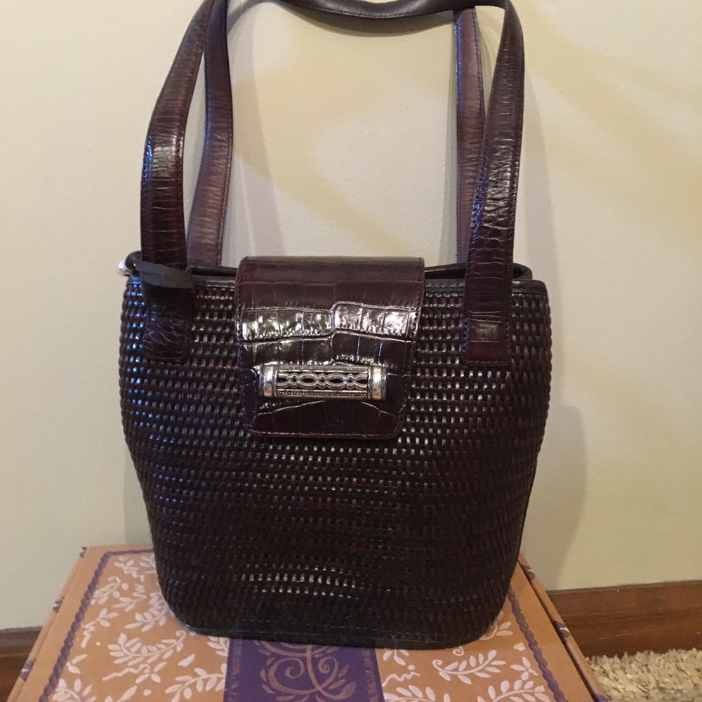 Brighton Sadie Straw shoulder bag, in dark brown.